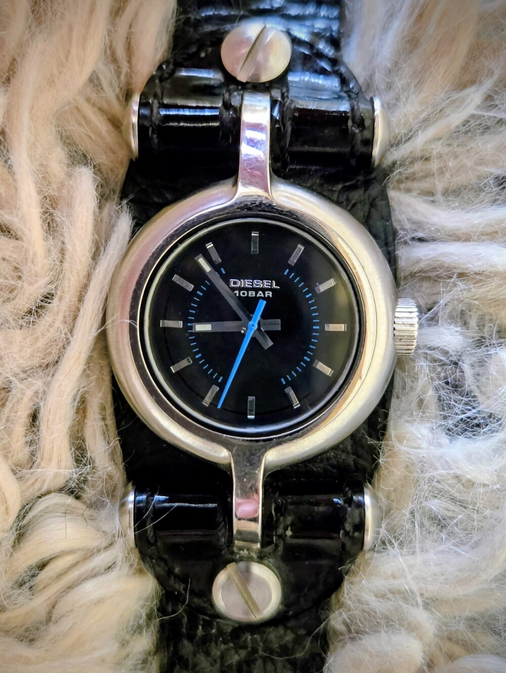 Diesel Rare Original Women's Riveted Black Leather Watch